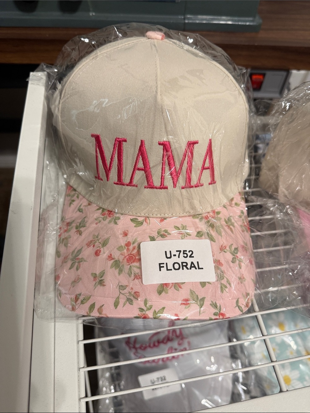MAMA Embroidered Floral Baseball Cap - Pink Cream